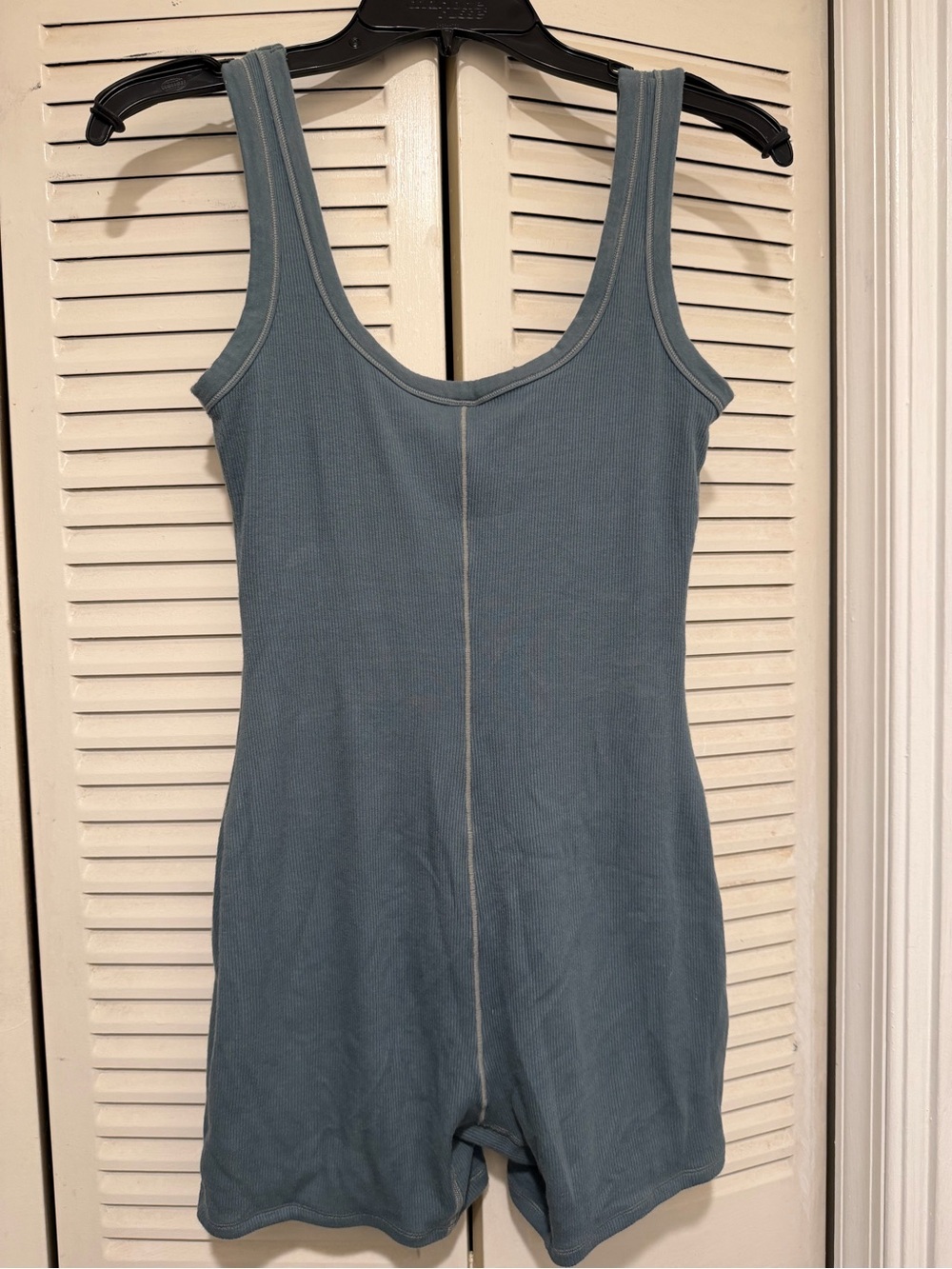 SKIMS Ribbed Scoop Neck Bodysuit Romper in Slate Blue - Picture 3 of 3